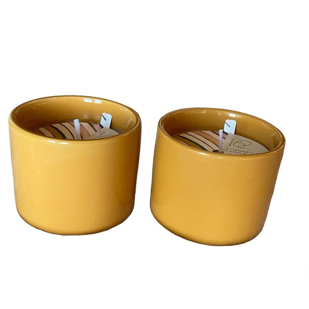 Two Beautiful Citronella Scented Gold Ceramic Candles. Great Condition!